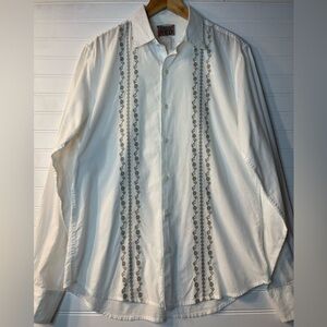 VINTAGE RED White Button-Up Shirt with Embroidered Details